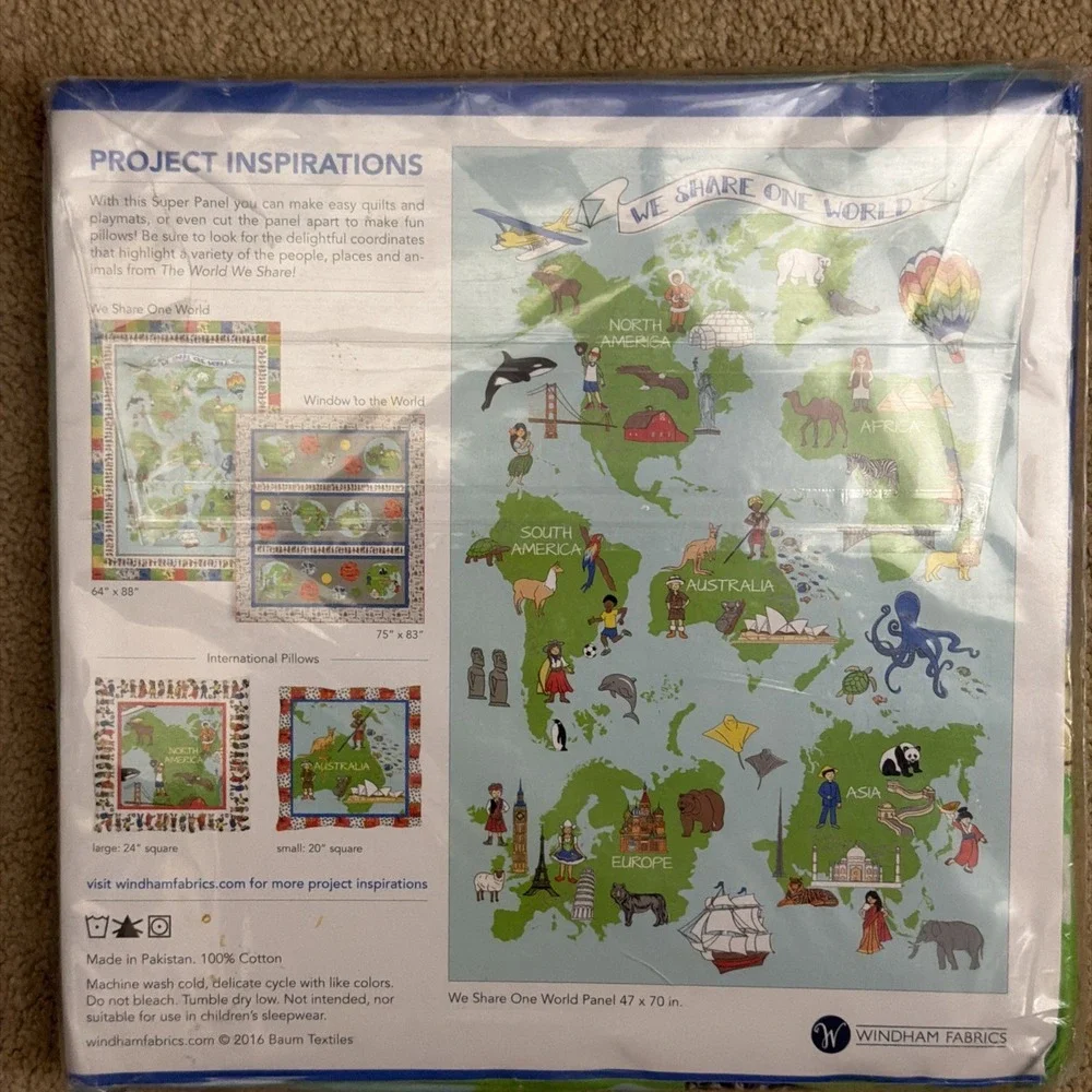 WINDHAM FABRICS #42714P-X MULTI - WE SHARE ONE WORLD SUPER PANEL, 47